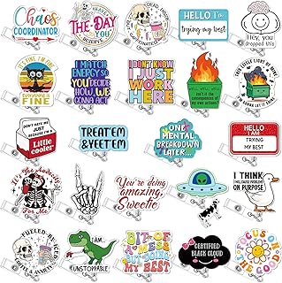 24 Pcs Funny Badge Reel Nurse Cute Retractable Name ID Clip Badge Holder for Doctor Student Medical Assistant Coworker Work Accessories Bulk Gifts(Funny Style)