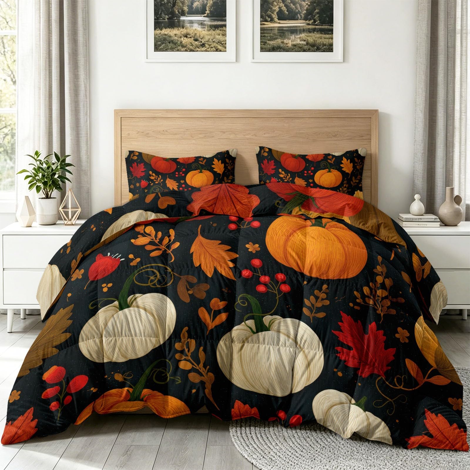 Piumino rustico pastorale senza rivestimento, 200 x 200 cm, 4 stagioni, lavabile, leggero, delicato sulla pelle, tradizionale autunnale, arancione zucca rampicante, caldo, per tutto l'anno
