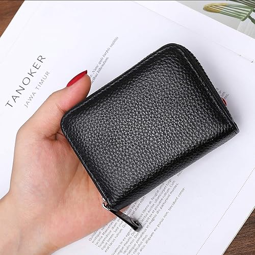 Miniatura 6 de Cartera RFID para tarjetas de crédito con cremallera, cartera de cuero genuino para tarjetas de crédito para mujeres, carteras para damas