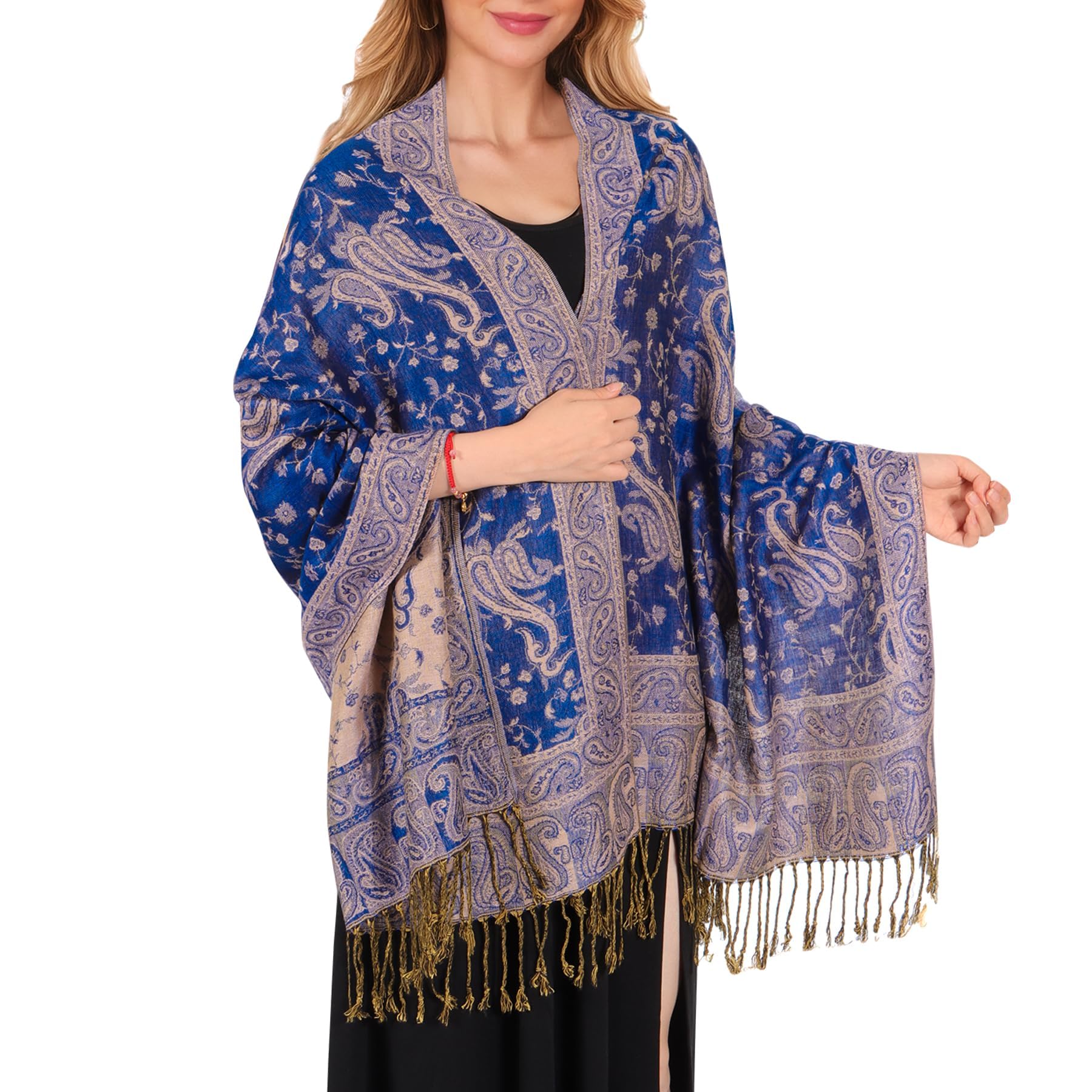 Lamca Sciarpa pashmina da donna, morbida e setosa, reversibile, motivo cachemire, scialle da donna, Beige-07, Etichettalia unica