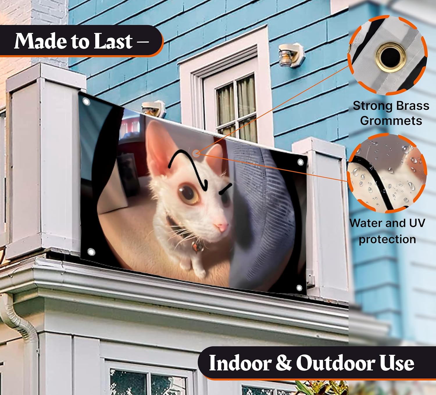 3x5 Feet Cat with Painted Eyebrows Tapestry Single Sided Flag with Four Brass Grommets - Polyester Funny Cats Outdoor or Indoor Flag - Funny Cats Poster in Fish Eye - Animals Tapestry For Classroom - Image 4