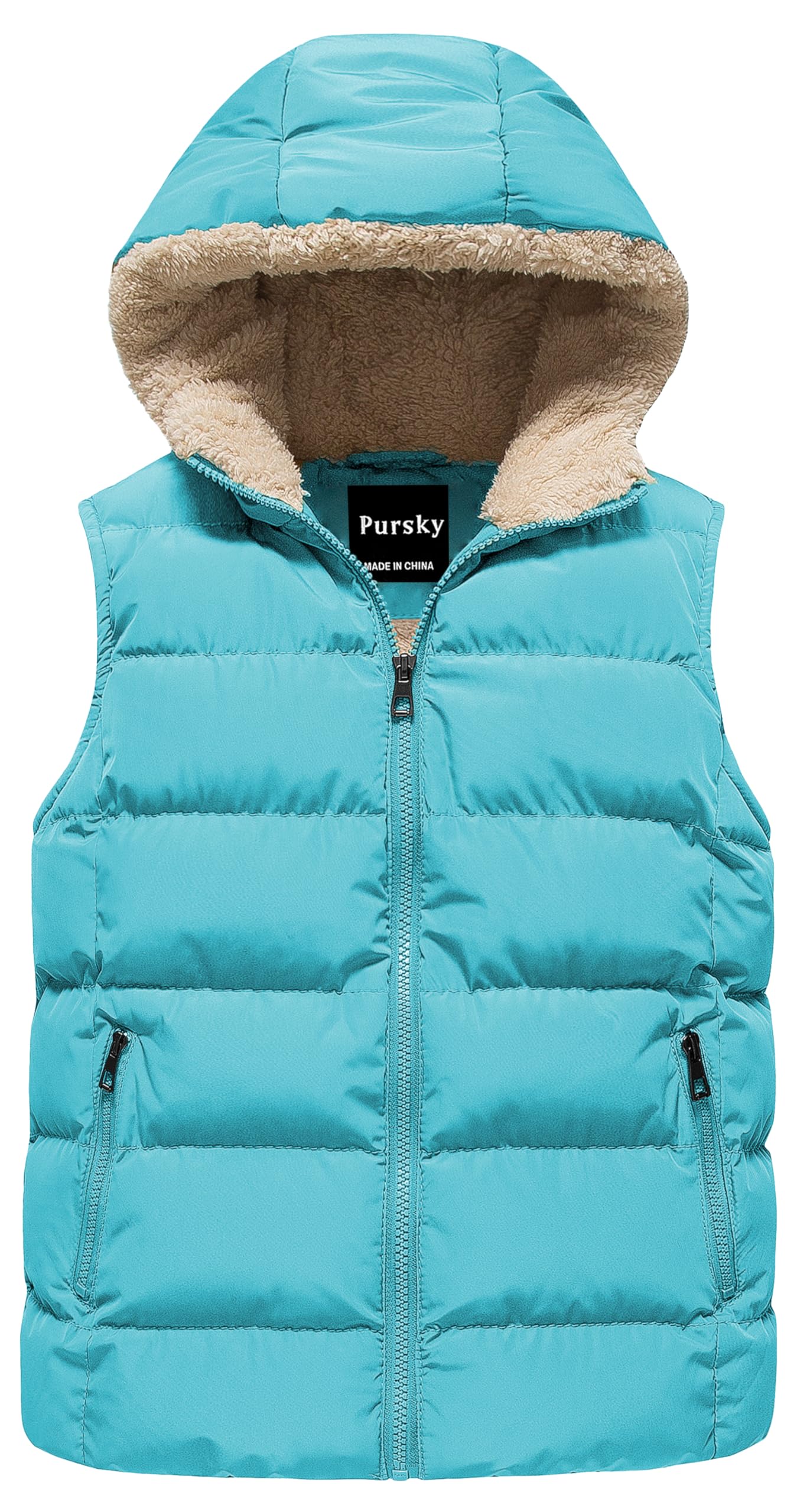Pursky Girl's and Boy's Hooded Warm Puffer Vest Outerwear Soft Flannel Lined Insulation Waistcoat