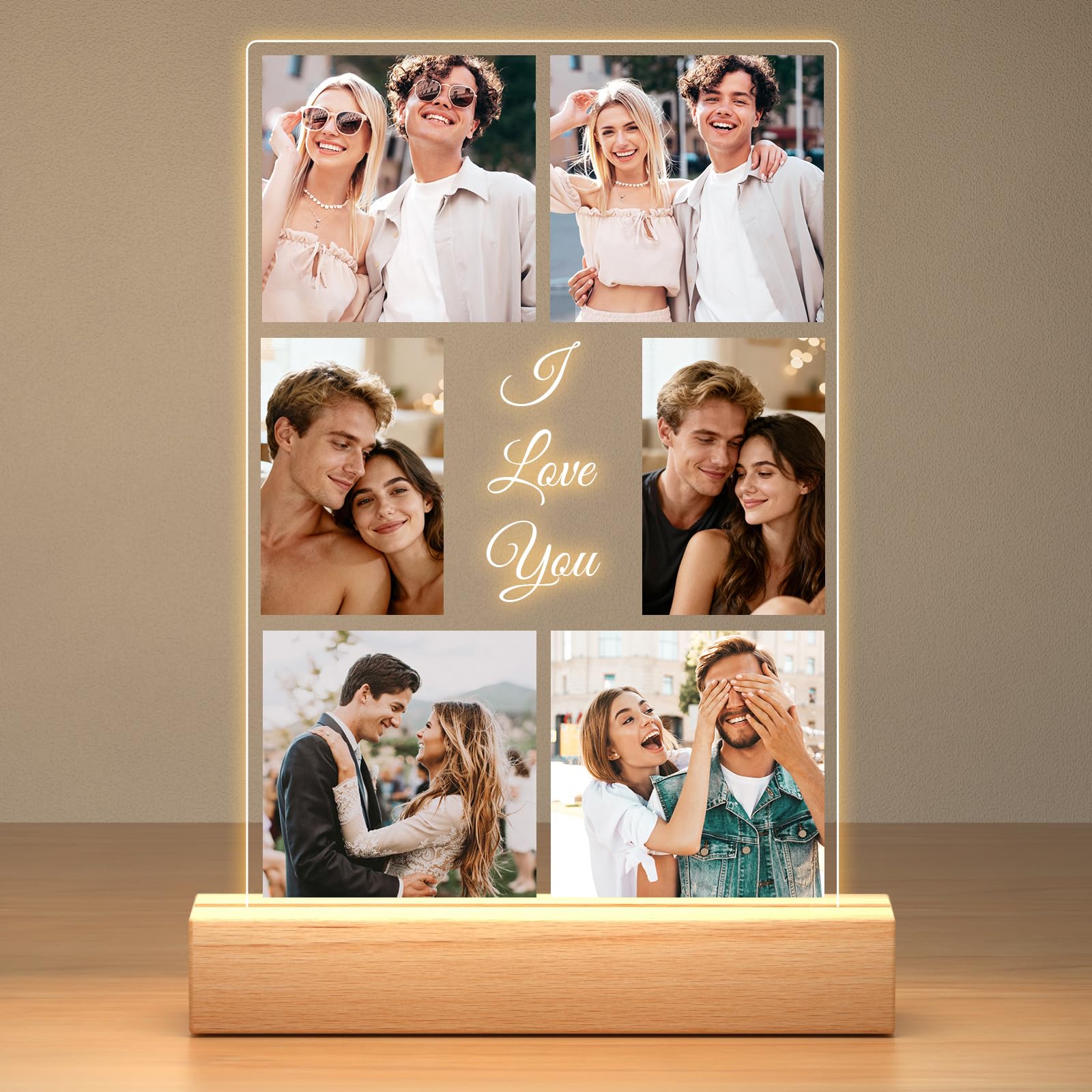 Personalised Gifts for Women and Men, Personalised Photo Frame with Photos, Customised Picture Frames with Night Light, Customised Anniversary Valentines Gifts for Him Her Girlfriend Boyfriend Couple