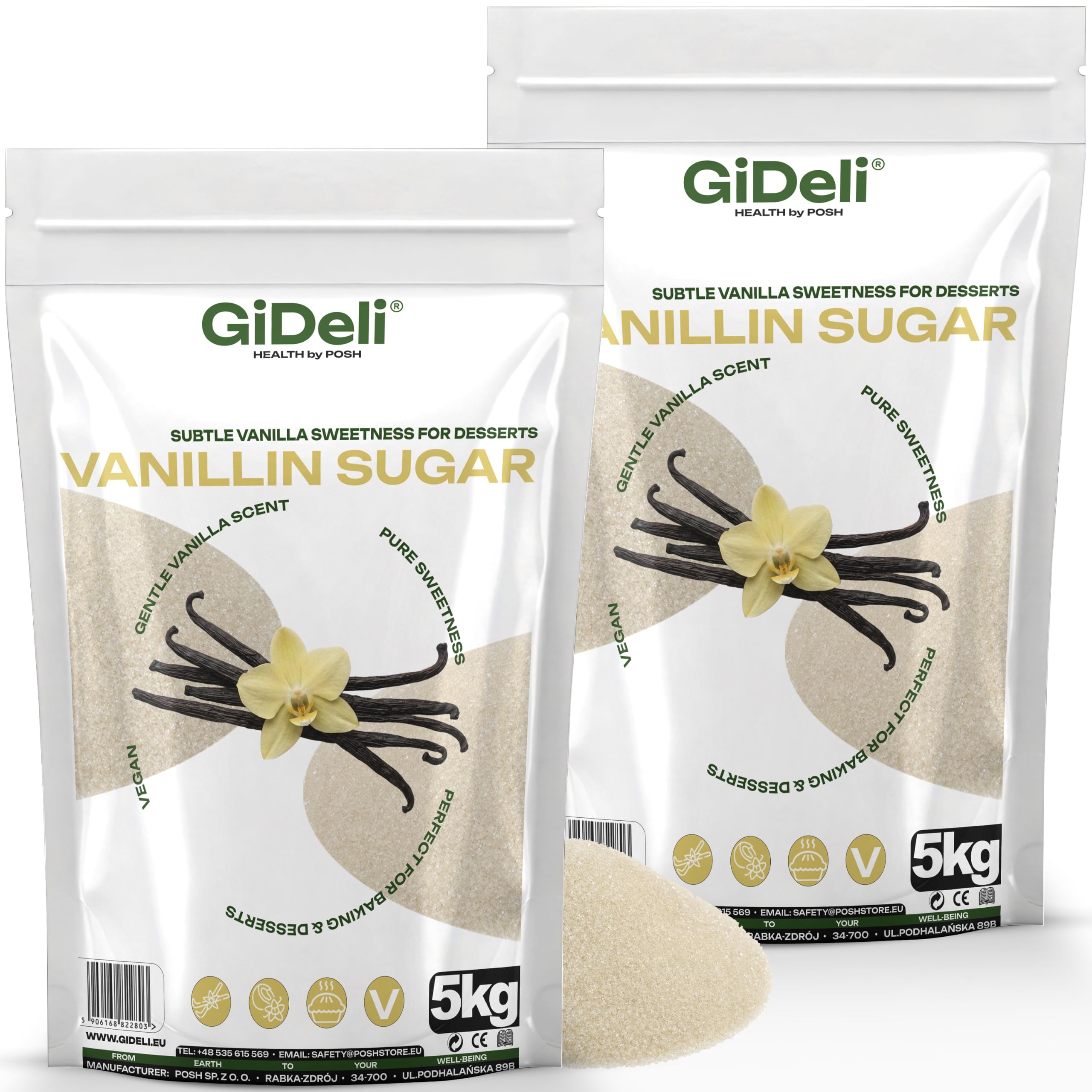 GiDeli Vanillinzucker 10 kg in 2 Beuteln - Feines Vanillearoma - Vegan | ersetzt viele Einzelpäckchen, verfeinert Rührteig, Waffeln, Milchreis, Kaffee, klümpchenfrei löslich