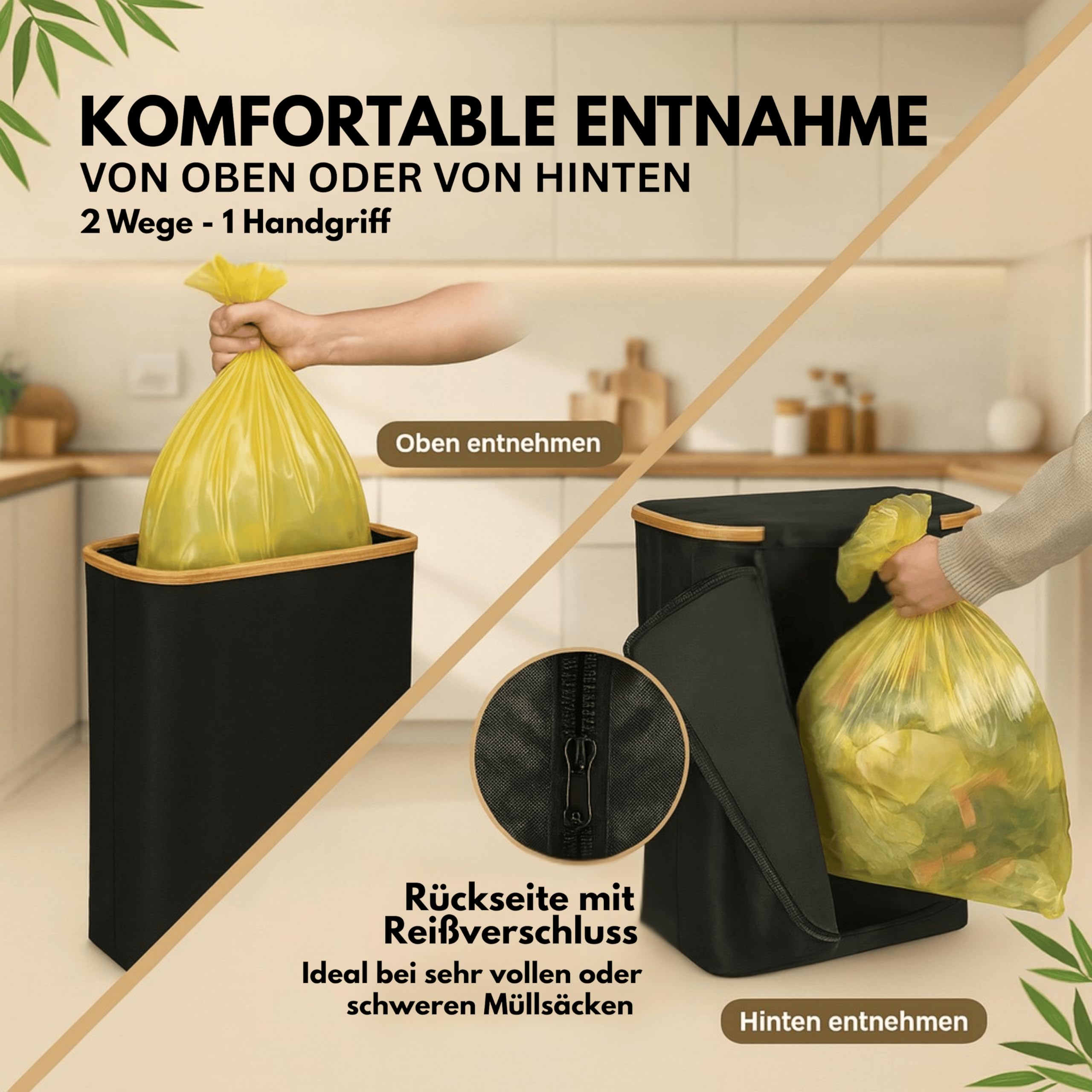 Gelber Sack Ständer mit Deckel 60–120 L – Gelber Sack Behälter/Müllsackständer für Küche & Haushalt, Müllsackhalter stabil, Schwarz