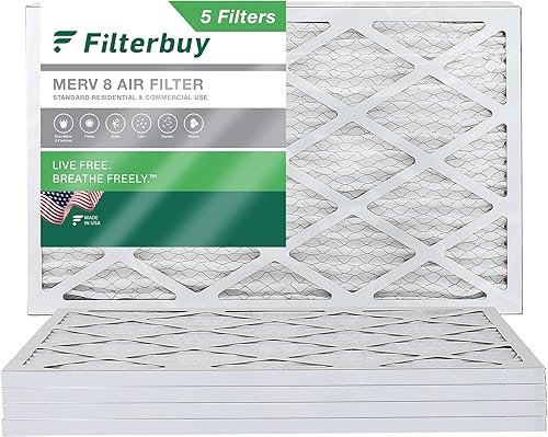 Filterbuy Filtro de aire de 16 x 25 x 1 pulgada MERV 8, protección contra el polvo (paquete de 5), filtros de aire plisados HVAC para calderas con