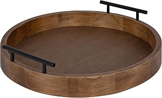 Kate and Laurel Lipton Modern Round Wood Decorative Tray, 18" Diameter, Rustic Brown and Black, Decorative Accent Tray for Storage and Display