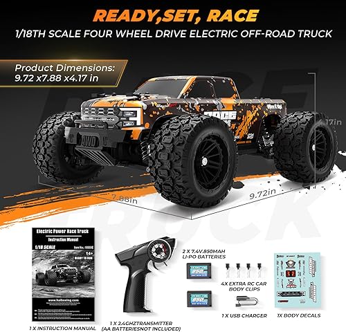Miniatura 6 de HAIBOXING Camión monstruo a control remoto a escala 118 18859E, 2.4 GHz Control remoto rápido RC Car 22.4 mih 4WD Off-Road Vehículo eléctrico