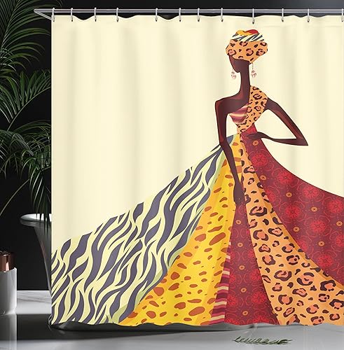 Miniatura 3 de Ambesonne Cortina de ducha moderna, diseño de niña posando con un vestido de diferentes diseños, estampado de imagen, juego de decoración de baño de