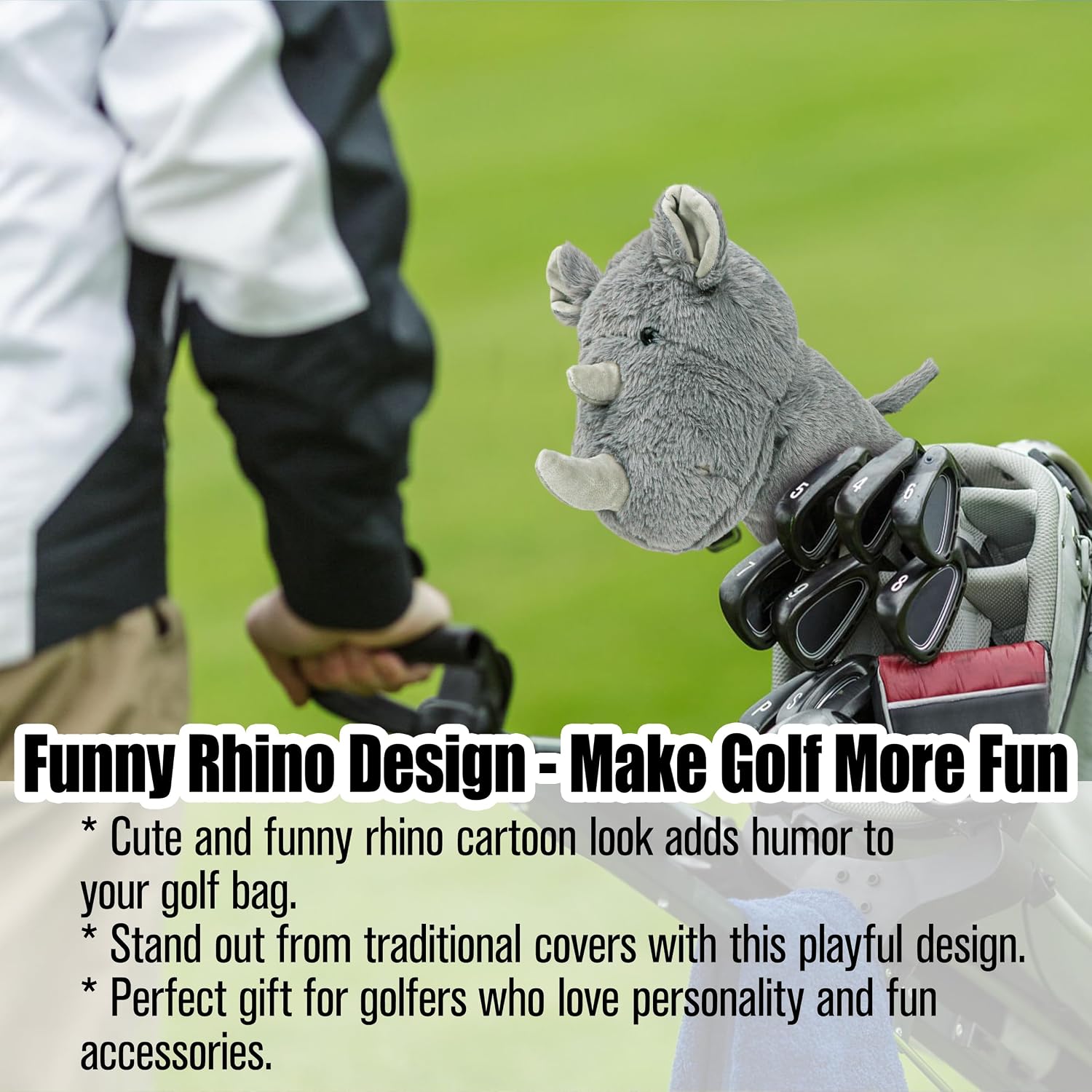Funny Drive Head Covers Rhino Golf Club for Driver – Cartoon Funny Plush Animal Head Guard Fits Standard 460cc Woods – Cute Novelty Cool Headcovers for Men Women Clubs, Fun and Coolest Golf Wood Cover