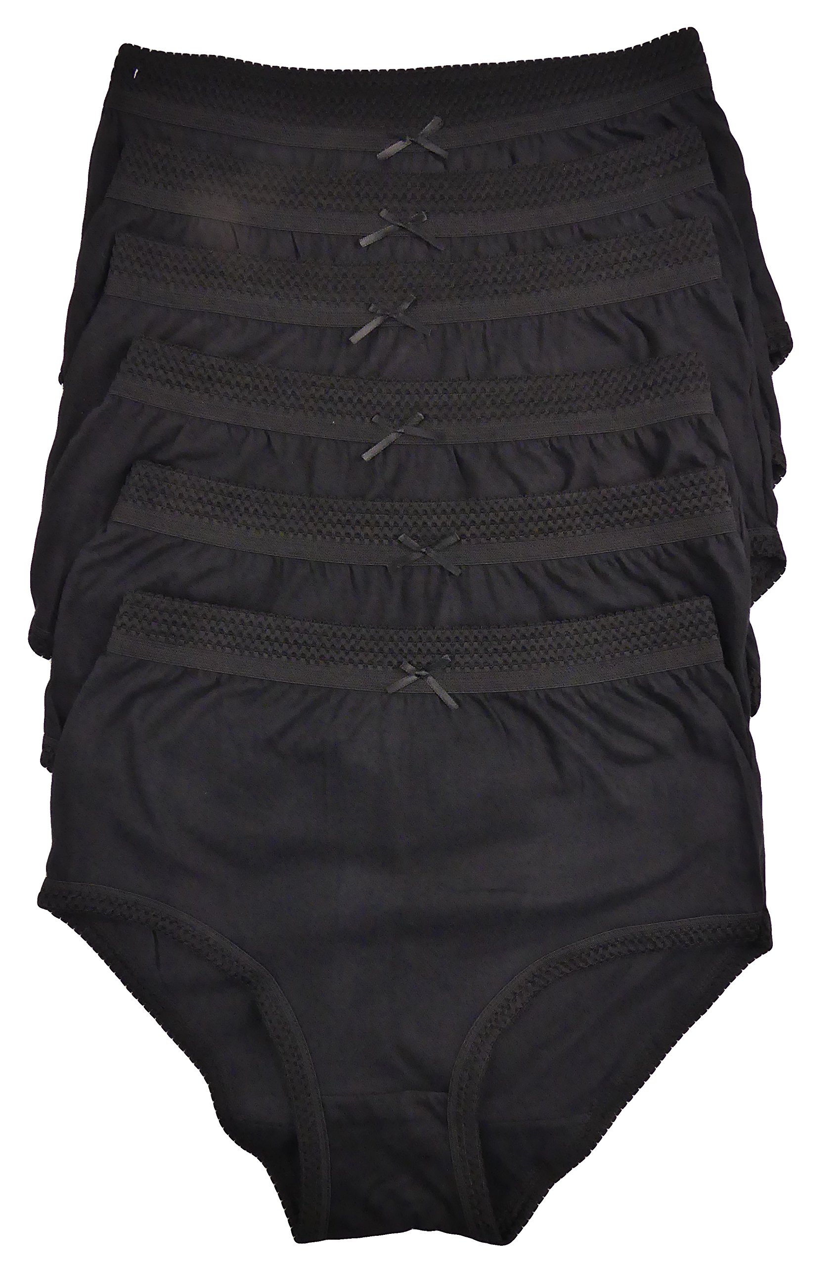 COTTONIQUE Ladies 6 Pairs of Full Cotton Briefs in Choice of Colours 36-54" Plus Sizes (48-50" (20-22), Black)