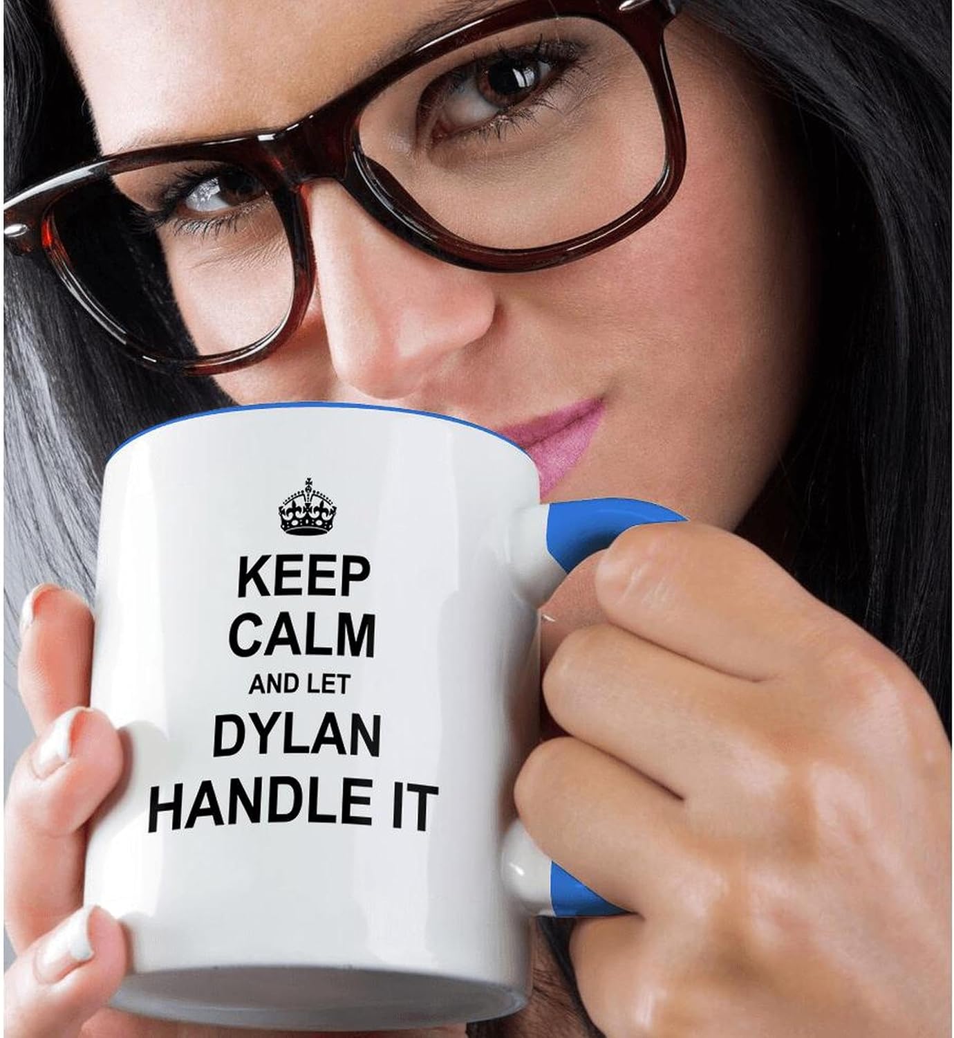 3dRose Keep Calm & Let Dylan Handle it - funny 11oz Two-Tone Blue Mug image 2