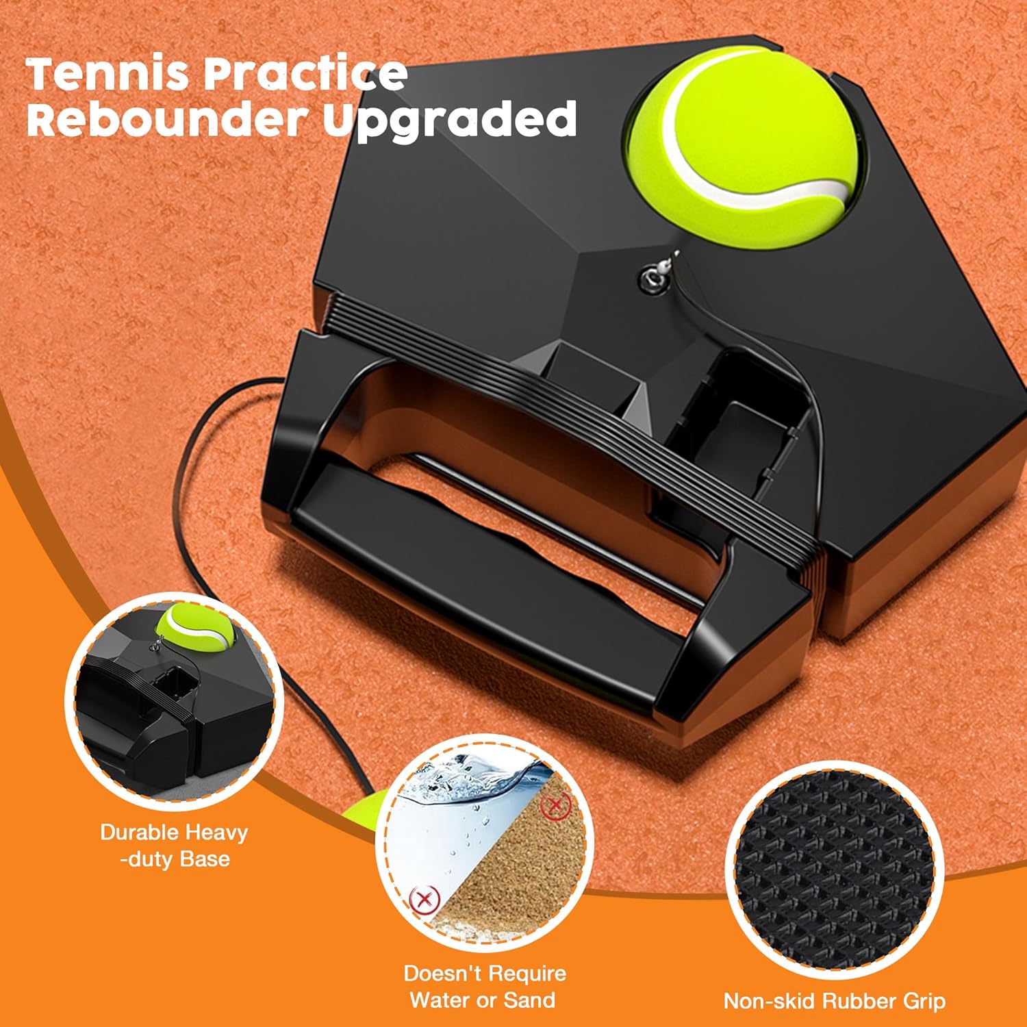 Premium Tennis Trainer Rebound with Heavy Base, Portable Solo Tennis Rebounder Set with 3 Highly Elastic String Balls, Practice Equipment for Adult Kids and Beginners