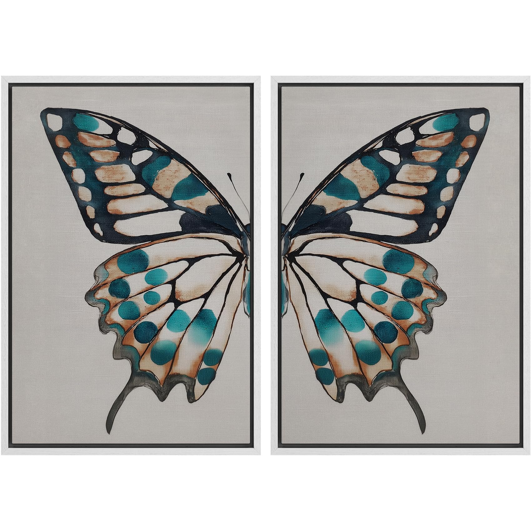 SIGNFORD Framed Canvas Print Wall Art Set Soft Hydrangea Pair Light Blue Florals with Green Leaves Illustration Modern Art Decorative Nordic Nature for Living Room, Bedroom, Office - 24"x36"x2 White — view 69