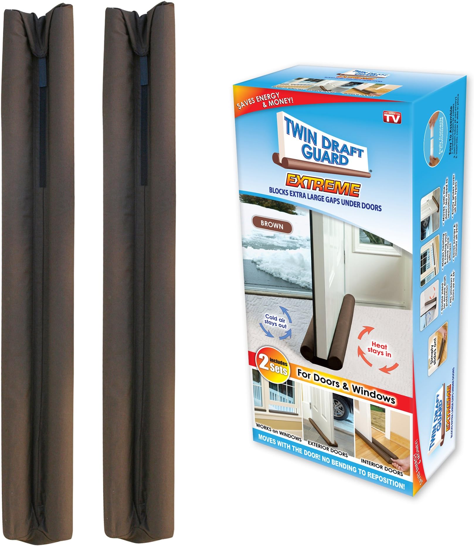 Twin Draft Guard 60224-Dna Energy Saving Under Door Draft Stopper, Set Of 2, Brown