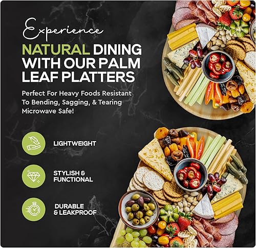 Miniatura 4 de Koalalove - Bandejas desechables de hoja de palma de bambú para charcutería, queso, fruta, tablas desechables extra grandes, compostables y