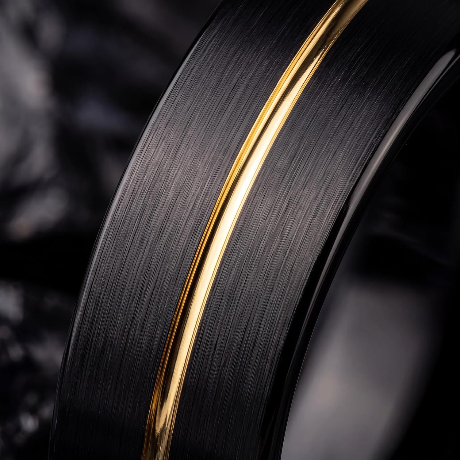 Tungsten Wedding Band Ring 8mm 6mm 4mm for Men Women 18k Yellow Gold Plated Flat Cut Black Grey Brushed Polished