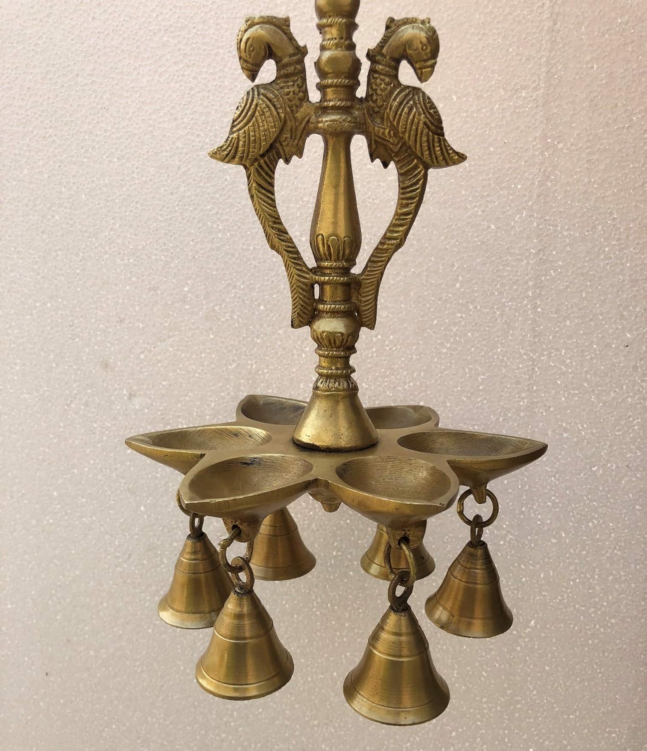 Aakrati Hanging Peacock Oil Lamp with Hanging Bells 9.5 Inches