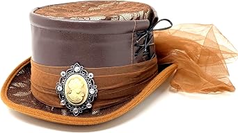 Steampunk Mad Hatter Scientist women Brown Leather Top Hat For Halloween Costume Cosplay Party For Adult