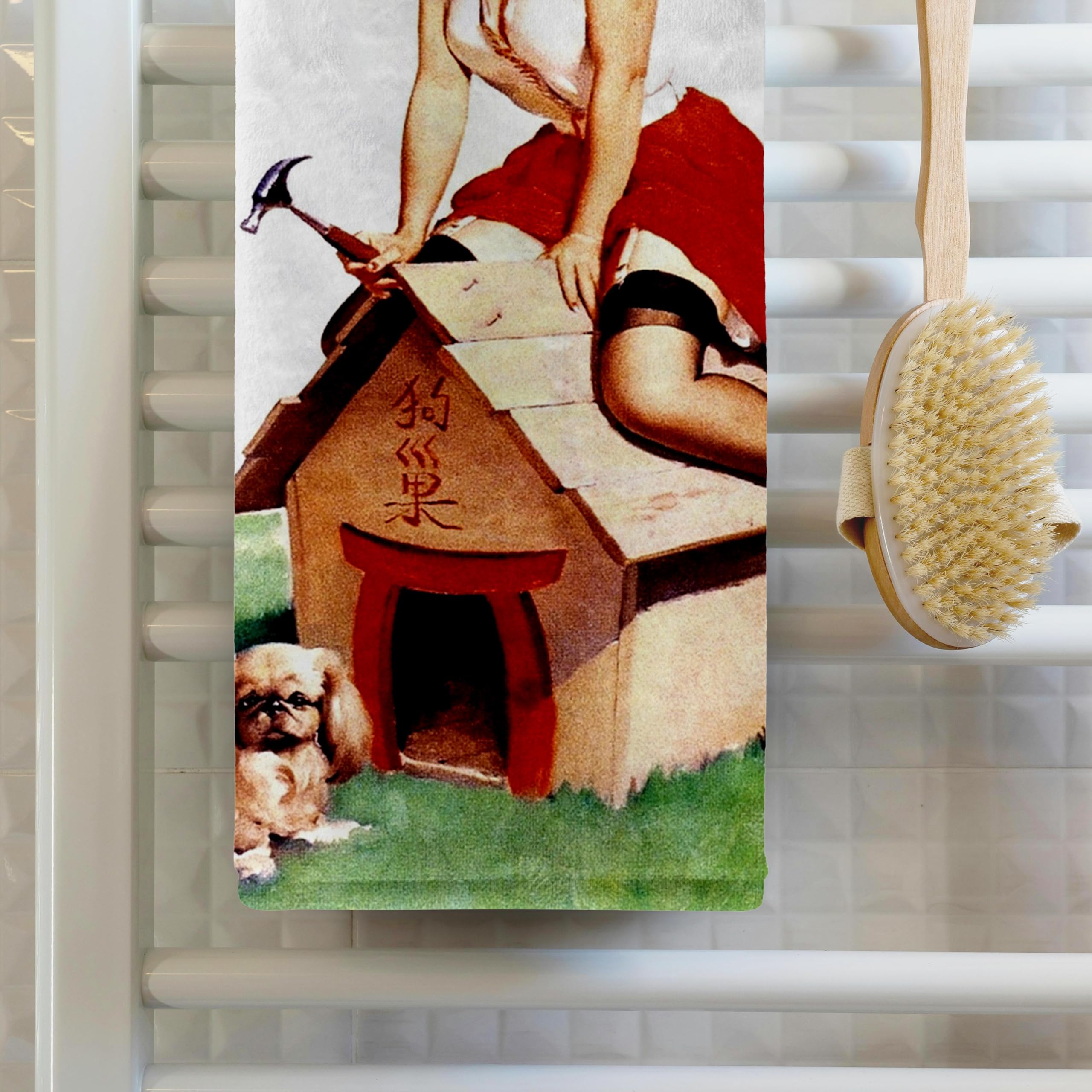 3dRose - Print of Elvgren Pinup Build A Dog House - Towel - (twl-204069-1)