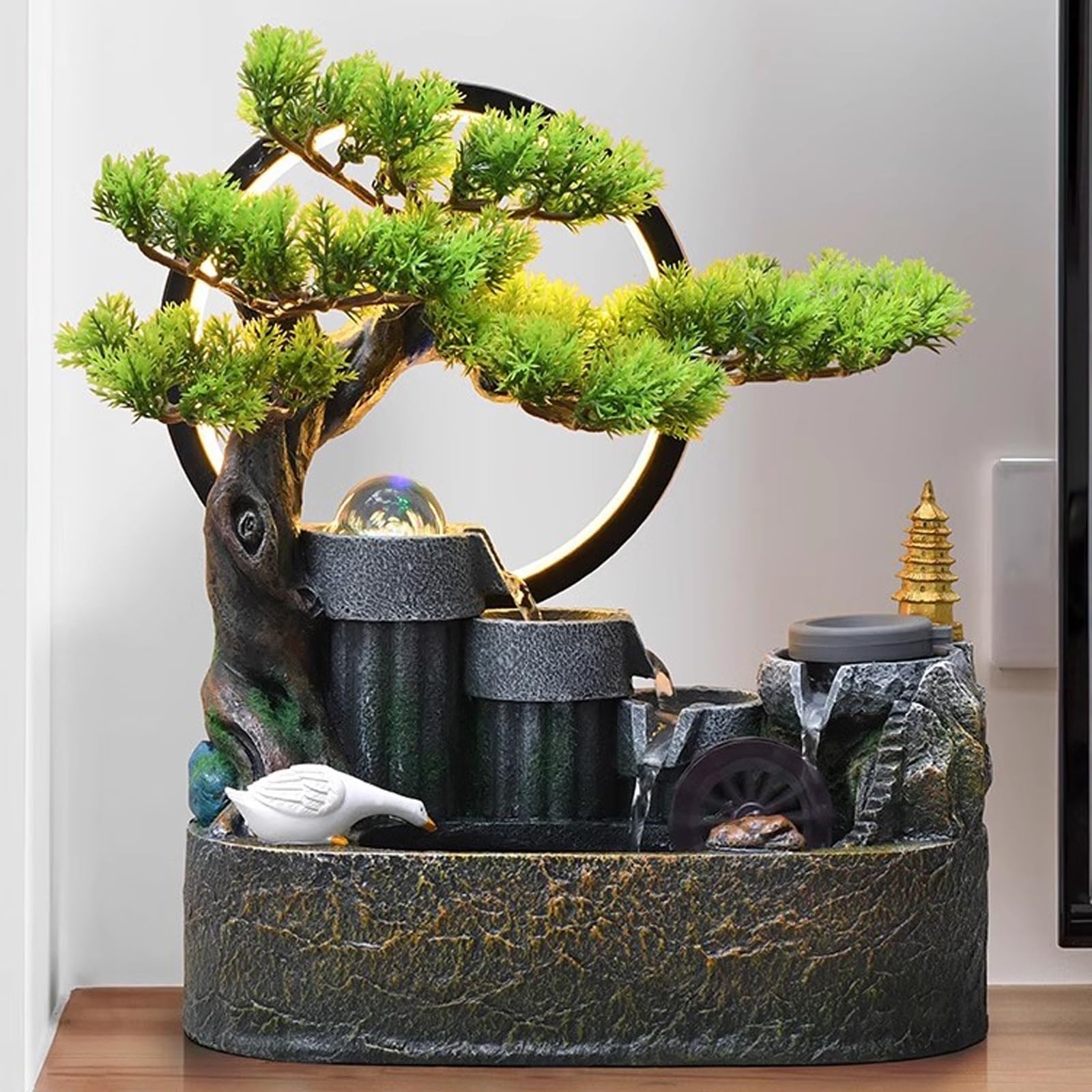 Wasserfall Steingarten, flieendes Wasser, Bonsai-Rundbrunnen, Dekoration  for Innenbereich, Veranda, Wohnzimmer, Tischplatte, Grnpflanze-Dekoration  Zimmerbrunnen(S) : Amazon.de: Home & Kitchen