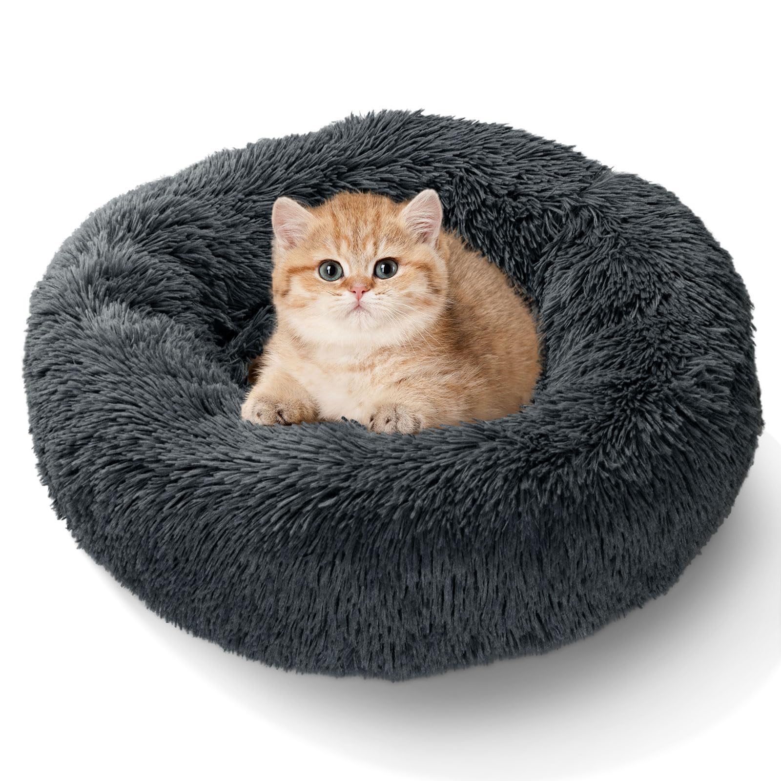 TOHDNC Cuccia per gatti a ciambella, 40 cm, calmante, soffice peluche con fondo antiscivolo, cuscino lavabile, morbido e anti paura per gatti, doggy