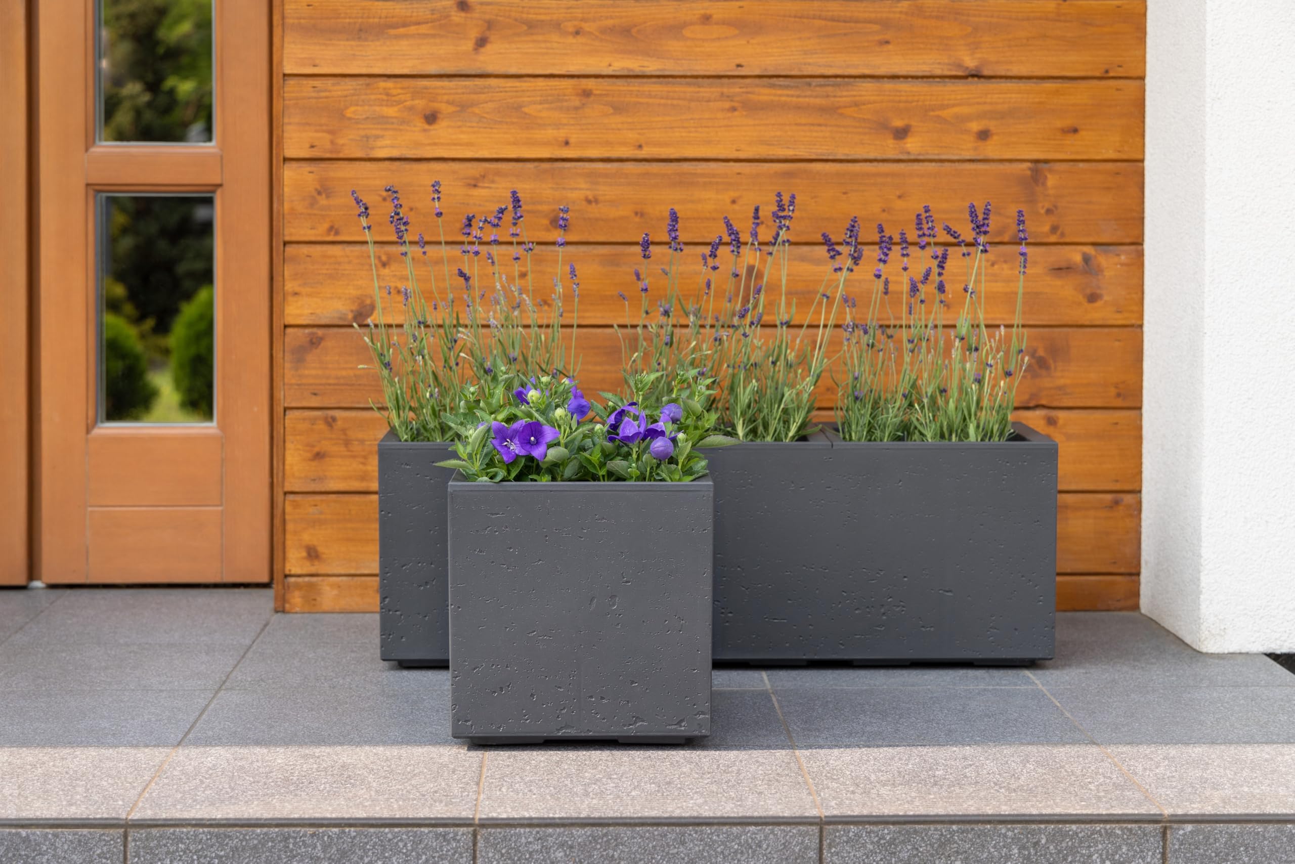 Tymar Macetero alto con ruedas 40x40x60 cm, macetas para plantas, maceteros de exterior, maceteros altos, macetero de aspecto hormigón, plástico KARO (Antracita)