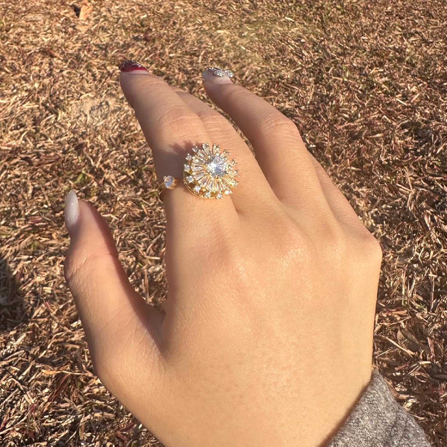 18K Gold Plated Adjustable Spinner Anxiety Ring for Women, Sunflower Fidget Ring for Stress Relief - Image 3