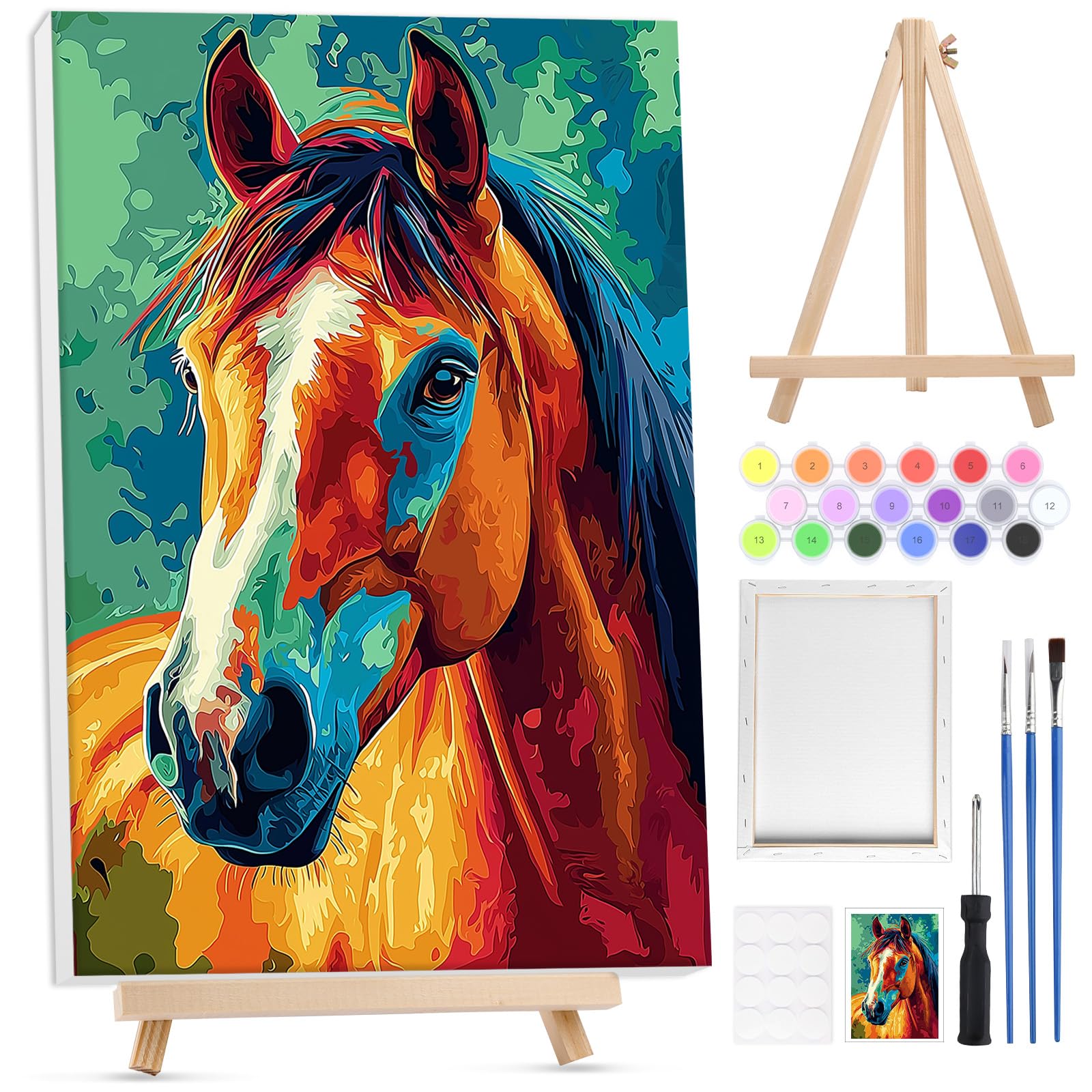 Lxmsja Caballo Pintar por Numeros Adultos con Marco, con Caballete de Madera, DIY Cuadros para Pintar por Números Caballo, Animal Pintura Acrilica Lienzos Manualidades Decoracion Hogar Pared 20x30cm