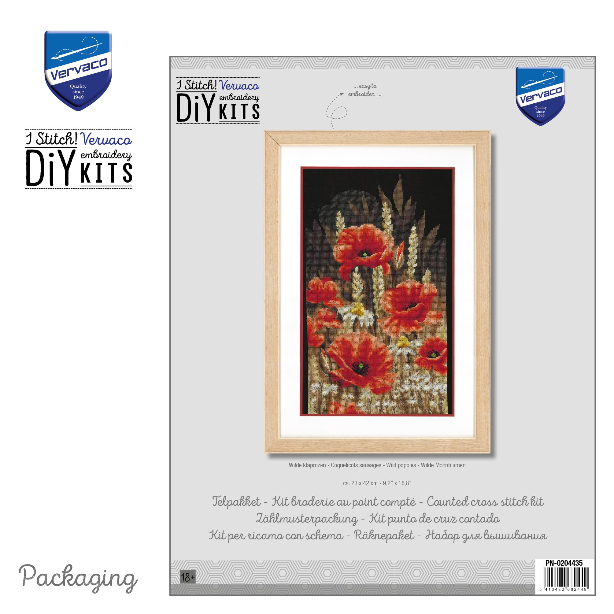 VERVACO Haft Krzyżykowy Liczony Zestaw Obraz do Haftu DZIKIE MAKI Zrób to Sam Zestaw Kreatywny dla Dorosłych 23 x 42 cm Dekoracja Ścienna DIY Cross Stitch Kit