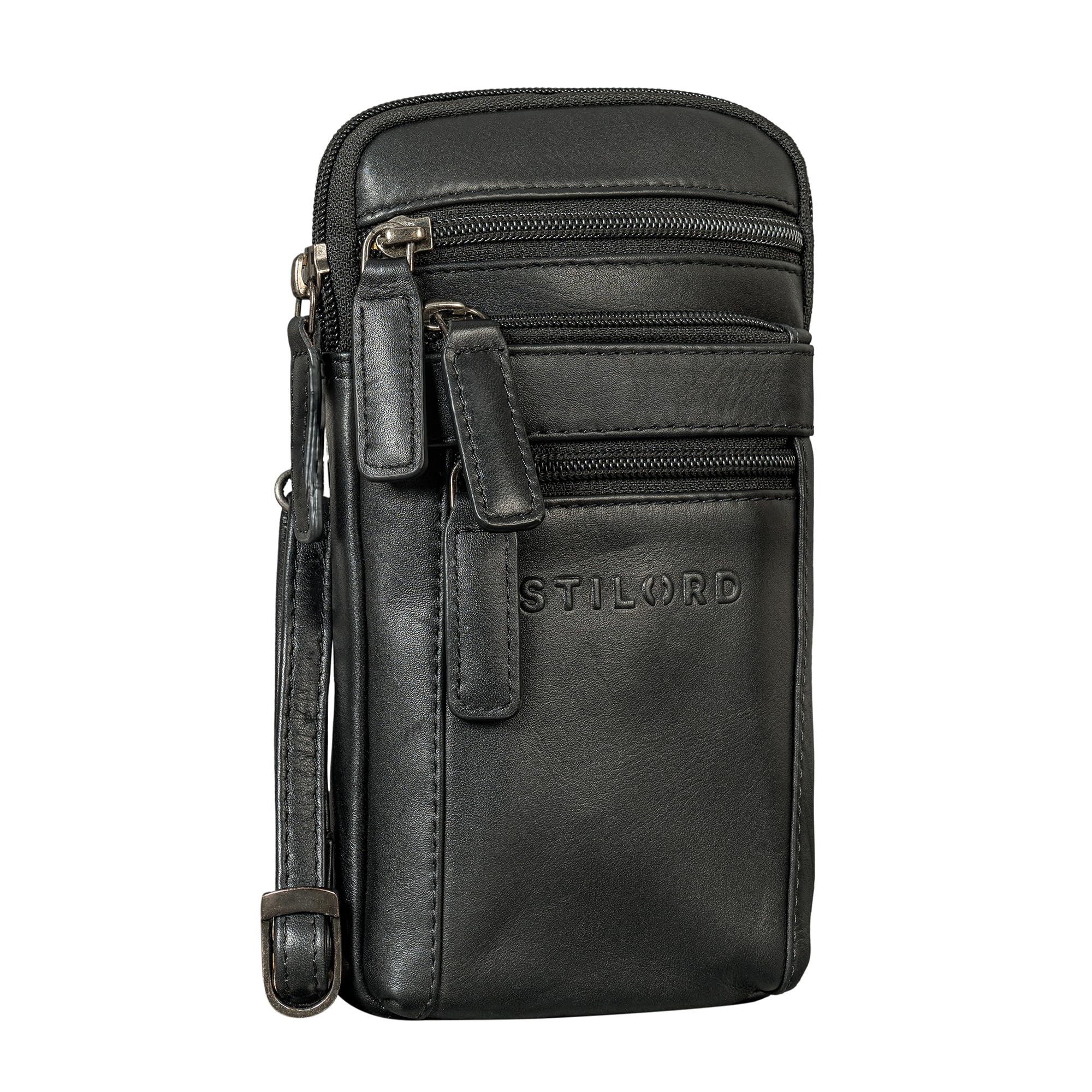 STILORD 'Mikael' 3-in-1 Brusttasche Herren Leder Umhängetasche Gürteltasche Handytasche zum Umhängen - Stilvoller Brust-Beutel Klein Schultertasche Männer aus Echtleder, Farbe:schwarz