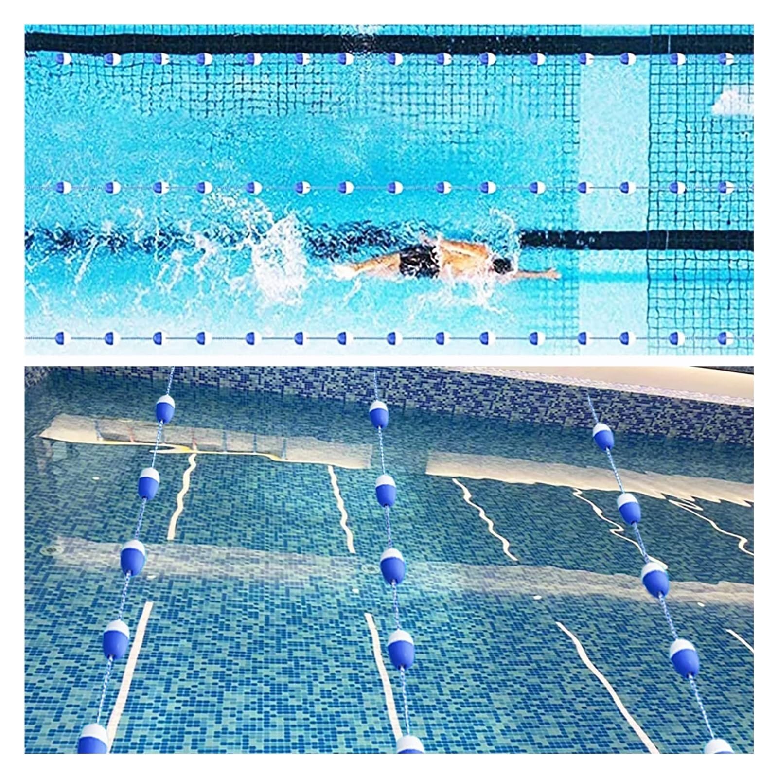 Attrezzatura di sicurezza per piscina, boa divisoria per corsia di nuoto, con ganci, per piscine interne/esterne, parchi acquatici, sorgenti termali, durevole, facile da installare, barriera sicura