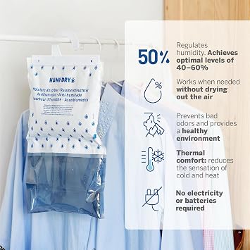 HUMYDRY Hanging Moisture Absorber Bags, Unscented, 15.9oz Bags, 6-Pack