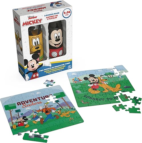 Miniatura 1 de Spin Master Games, Rompecabezas de Disney, Mickey Mouse, paquete de 2, 36 piezas, rompecabezas en tubos de almacenamiento, juguetes de Disney, casa