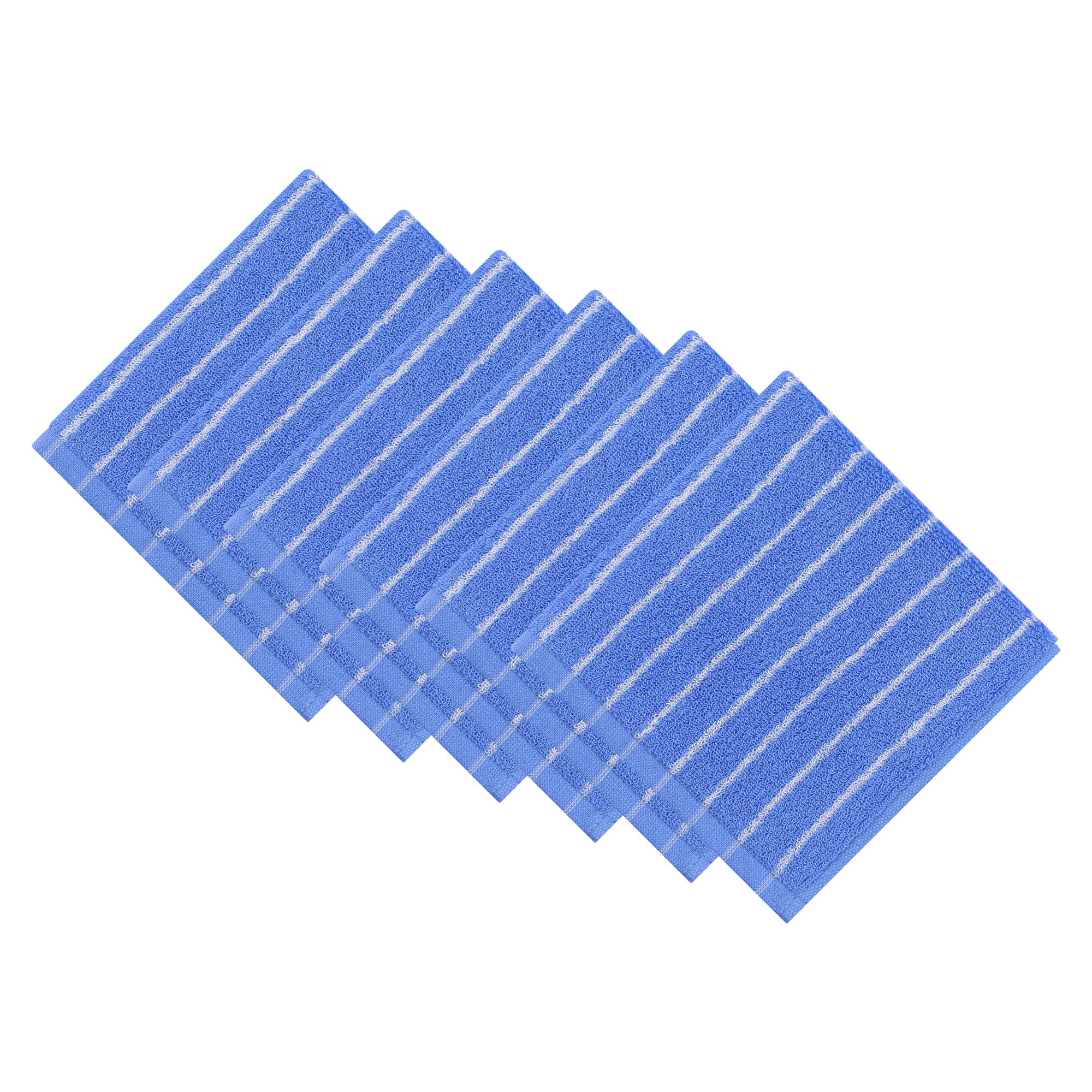 HMETOL Cotton Striped Washcloths - 34 x 34 cm Soft & Absorbent Face Cloths for Bathroom, Kitchen - Reusable & Lint-Free Facial Towels Blue Pack of 6