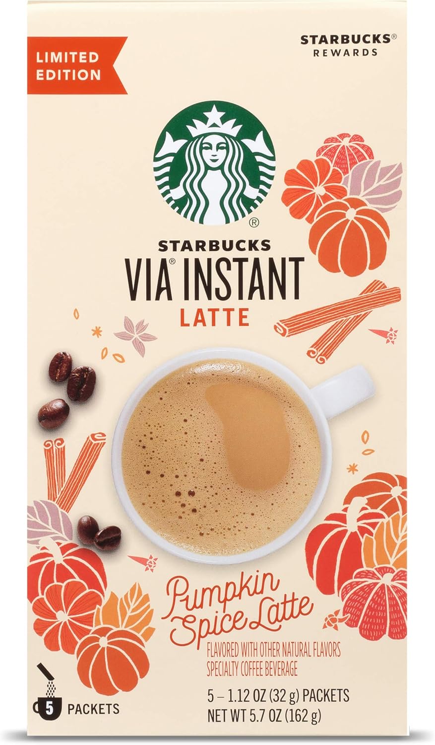 Amazon Com Starbucks Via Instant Coffee Flavored Packets Pumpkin Spice 1 Box 5 Packets Grocery Gourmet Food