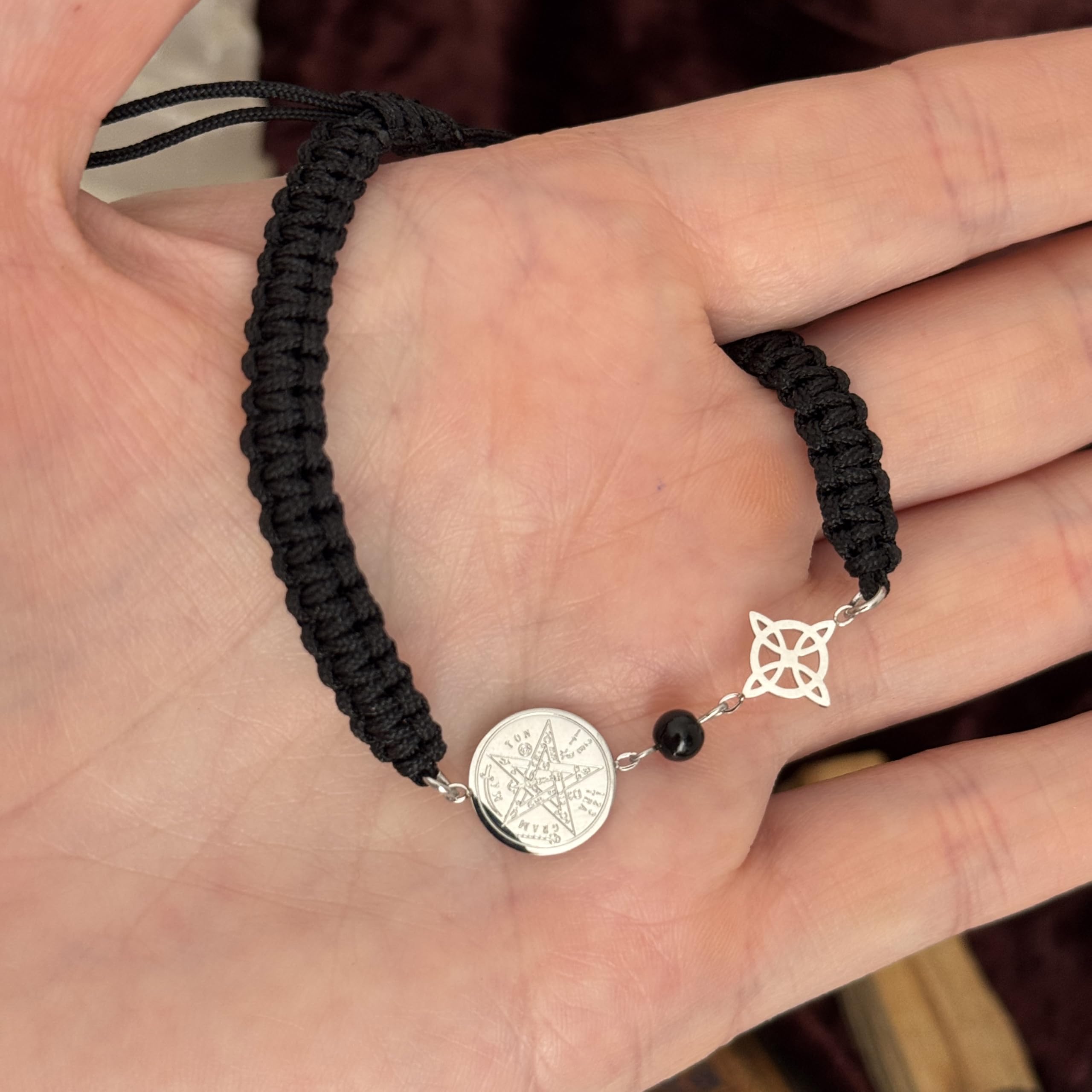 Simboliks Pulsera de Protección Tetragrammaton y Nudo de Bruja, Amuleto Esotérico con Pentagrama Ajustable para Hombre y Mujer | Talismán Místico y Regalo Espiritual Poderoso