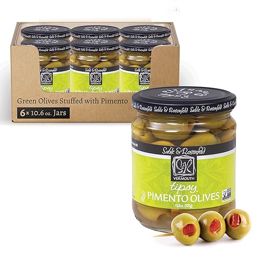 Miniatura 23 de Sable & Rosenfeld Tipsy Olives - Aceitunas verdes rellenas de pimiento, aceitunas de cóctel con vermut francés para Bloody Mary, Martini, barra