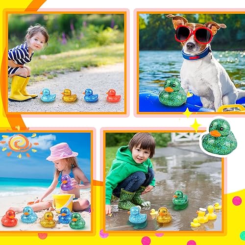 Miniatura 4 de Deekin 6 piezas de patos de goma multicolor surtidos de patos a granel chirriantes de goma para niños, baby shower, piscina, aula, verano, playa,