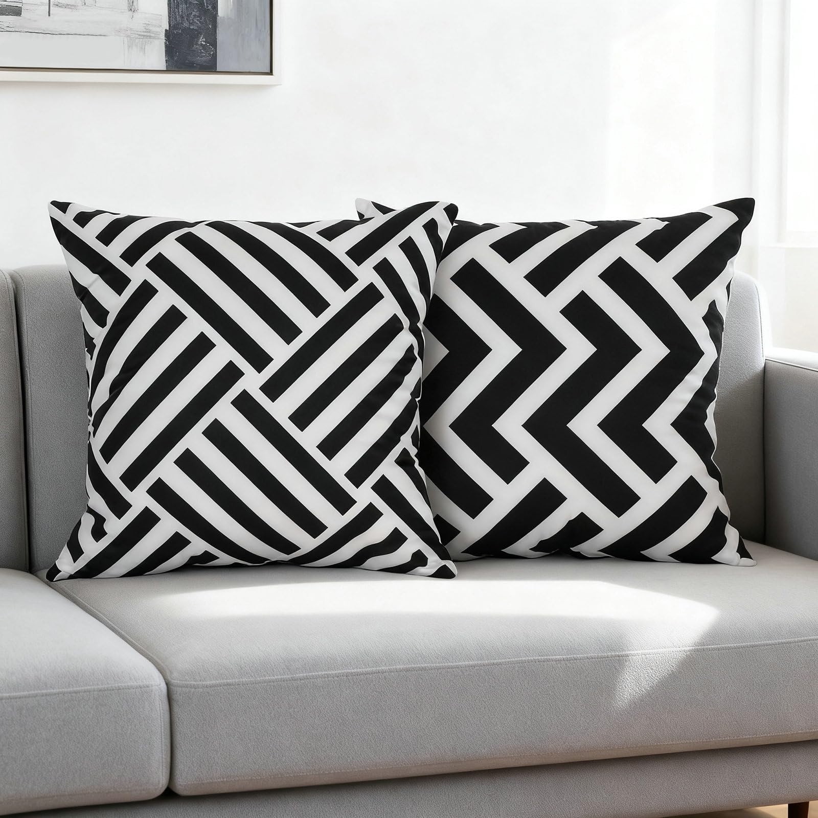 Federe Cuscini 50x50 cm, Copricuscini Divano Bianco e Nero Doppia Faccia Motivo Geometrico in Peluche Corto con Cerniera Federe per Soggiorno Camera Letto Divani da Esterno Set di 2