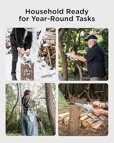 Miniatura 6 de InoKraft Mini motosierra inalámbrica sin escobillas de 4 pulgadas, diseño portátil de mano para recortadora de árboles, patio y jardín, con 2