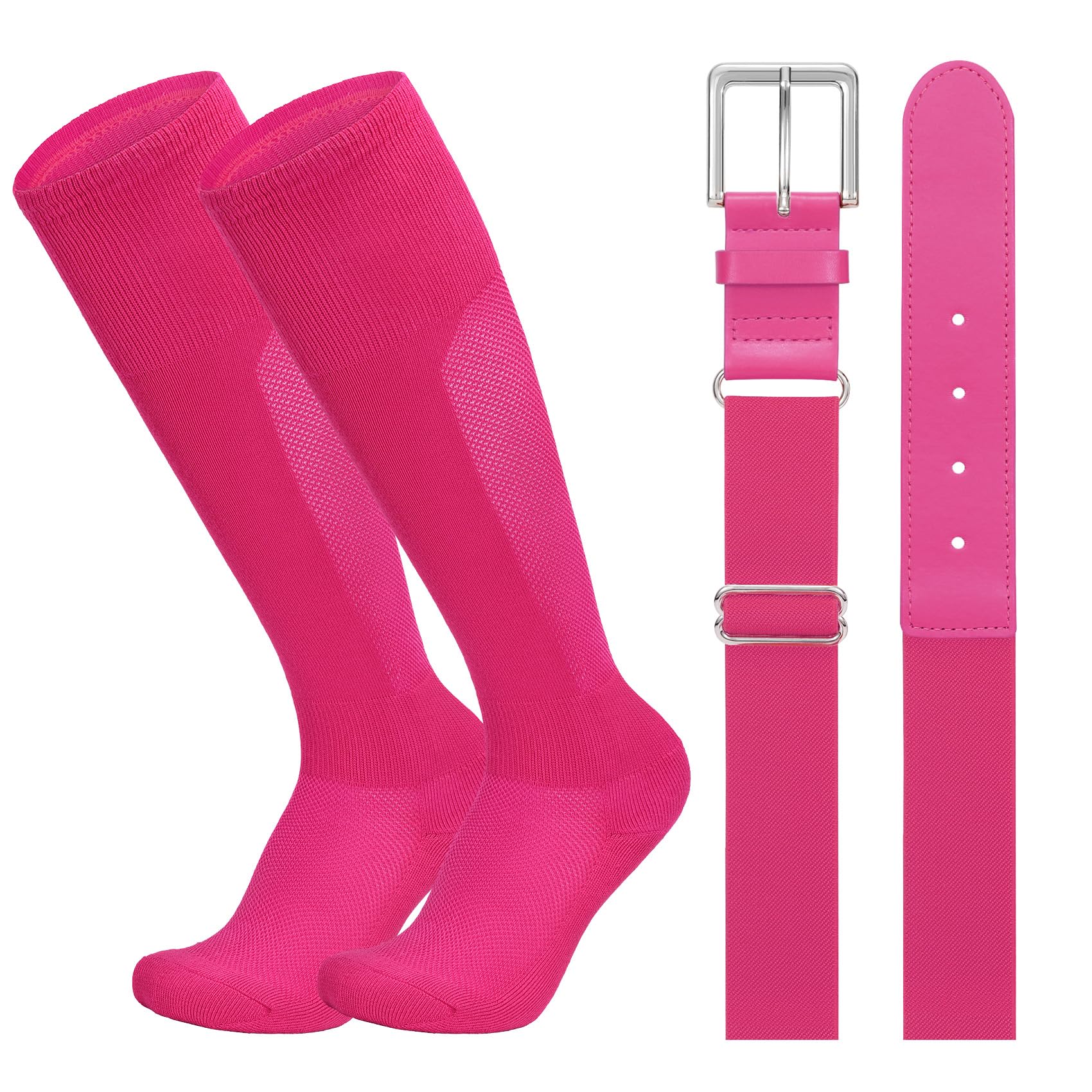 LEACOOLKEY Baseball Belt and Socks Combo Set Breathable Softball Socks and Elastic Belt for Youth Adult