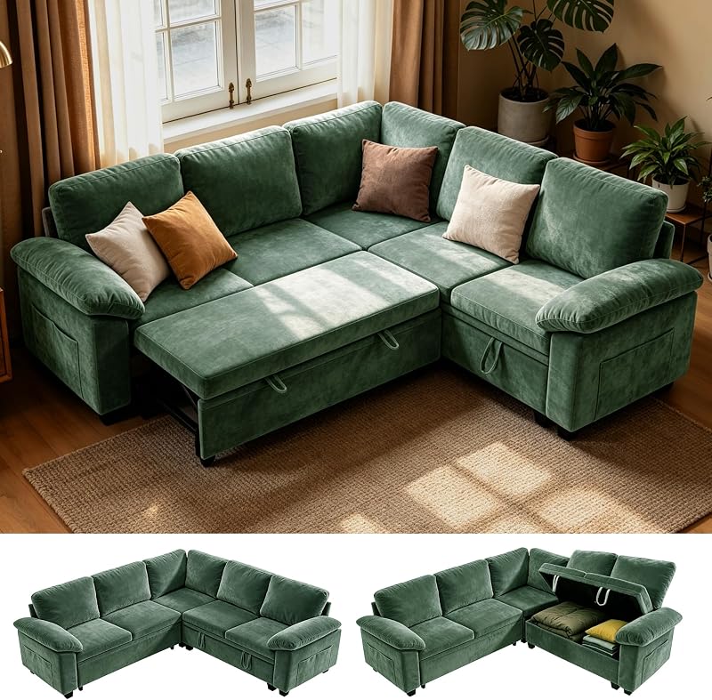 Sectional Sleeper Couch, 5 Seat Modular Sofa Bed with Storage Pull-Out Bed