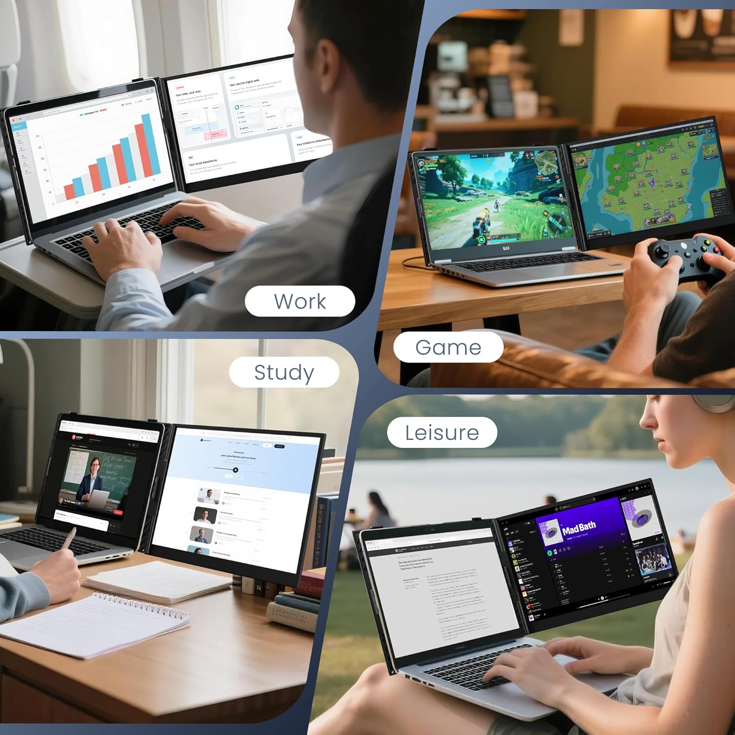 Laptop Screen Extender, Ultra-Thin 15.3" FHD 1200P 16:10 Portable Monitor for Laptop, Lightweight Dual Monitor Extender Plug & Play for 14"-17.3" Laptops, Compatible with Wins/Mac/Chrome/Linux - Image 4