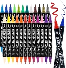 24 Colors Dual Tip Acrylic Paint Markers Pen Set with Brush Tip & Fine Tip Acrylic Paint Pen Markers for Rock, Wood, Glass, Fabric, Canvas, Paper, Art Supplies and DIY Crafts Painting