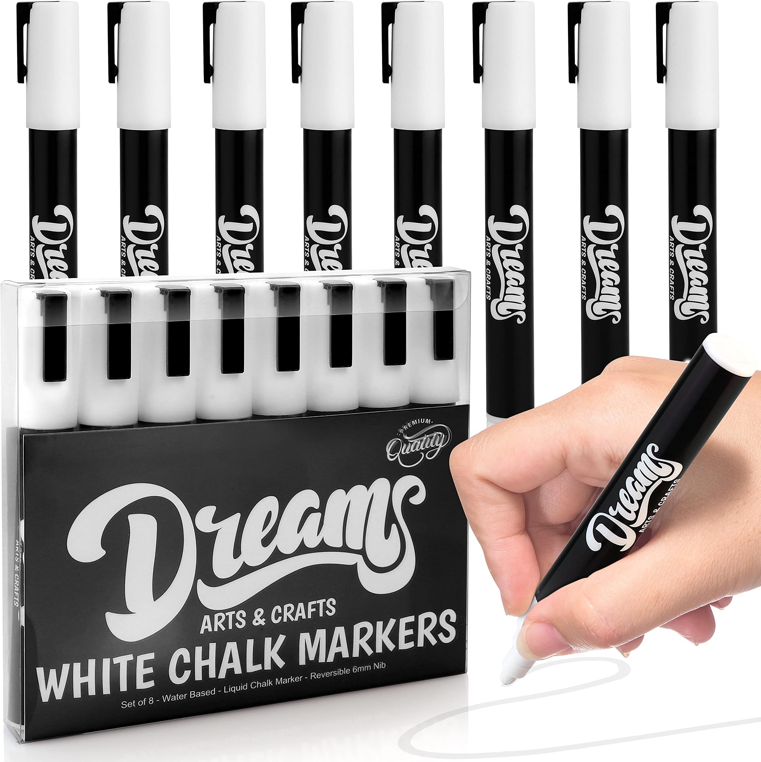 The Glowhouse White Liquid Chalk Markers, 8 Pack, Erasable, Non-Toxic, Water Based Chalkboard Markers with Reversible Tip for Kids & Adults, Perfect for Glass, Mirrors, and Signs
