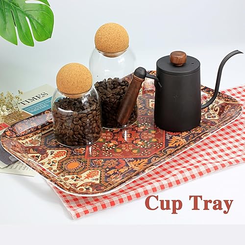 Miniatura 5 de Bandeja de servir de cocina con asas de 14.5 x 9.8 pulgadas, bandeja decorativa para hornear, desayuno, comida, cenas y fiestas (patrón bohemio)