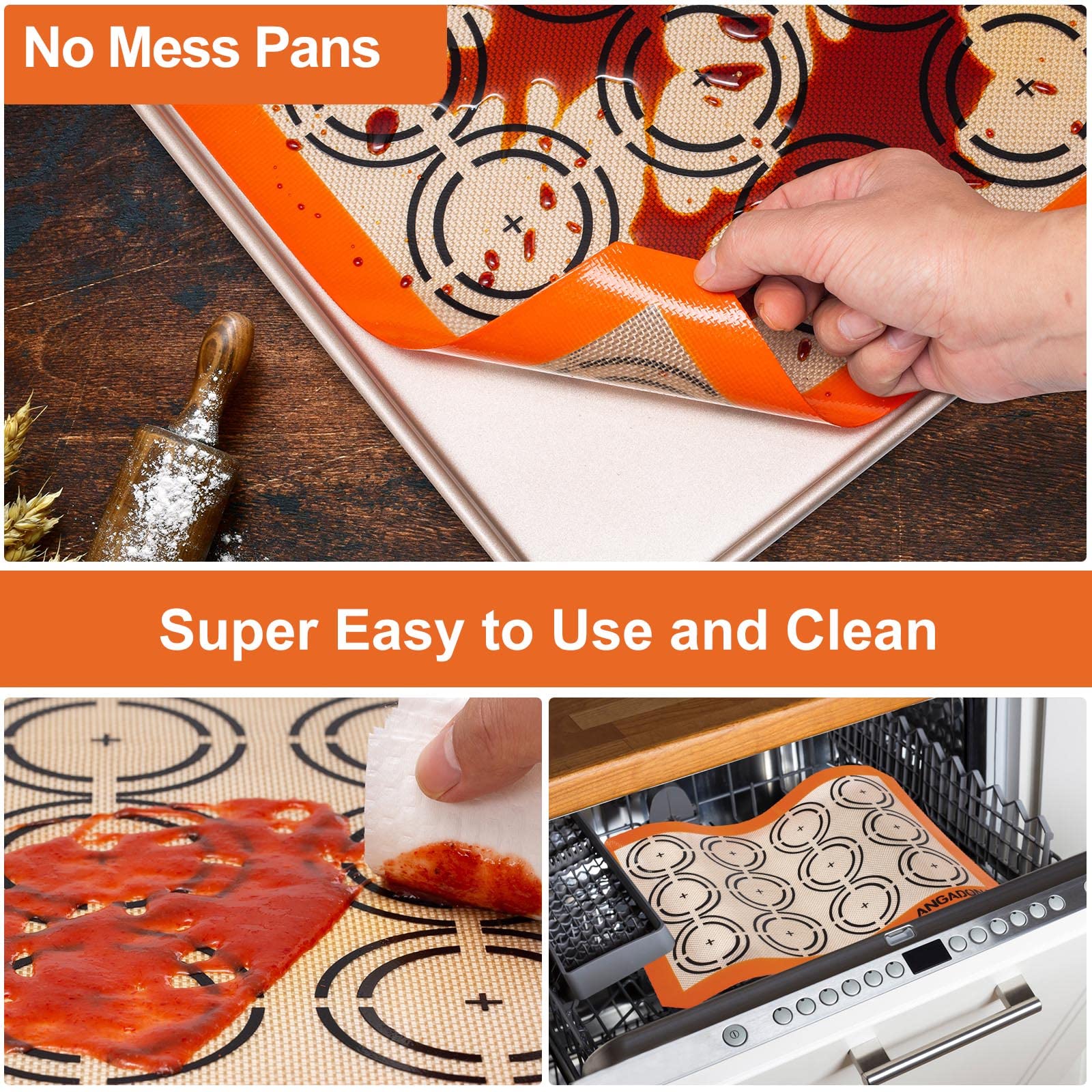 Silicone Baking Mat Sheets Set, Easy Clean &Non-Stick Food Grade Reusable Baking Mat, 2 Half Sheet Cookie Baking Mats Silicone for Oven, Make Macarons, Cookies and Pastry Mat