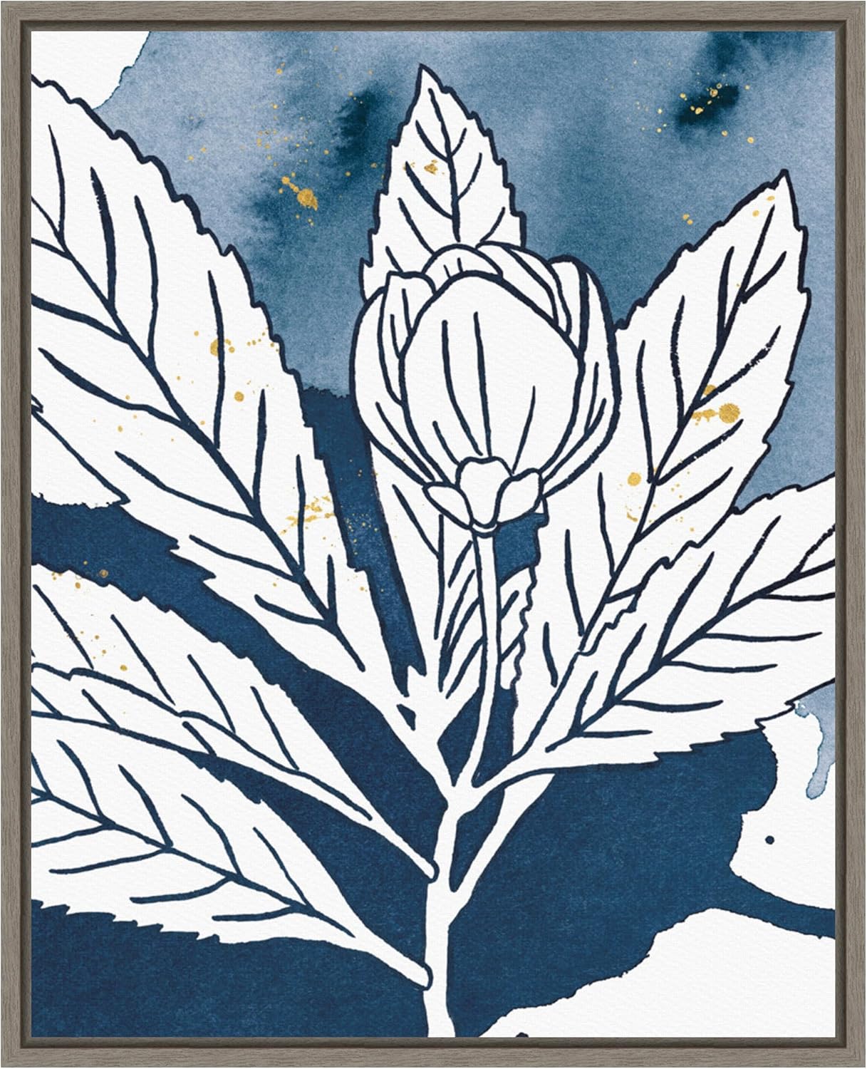 Amanti Art Framed Canvas Wall Art 28x23 Indigo Blooms IV by Wild Apple Portfolio, Framed Wall Art Canvas, Flowers Artwork, Country Rustic Decor, Medium Poster Painting for Living Room, Bedroom,