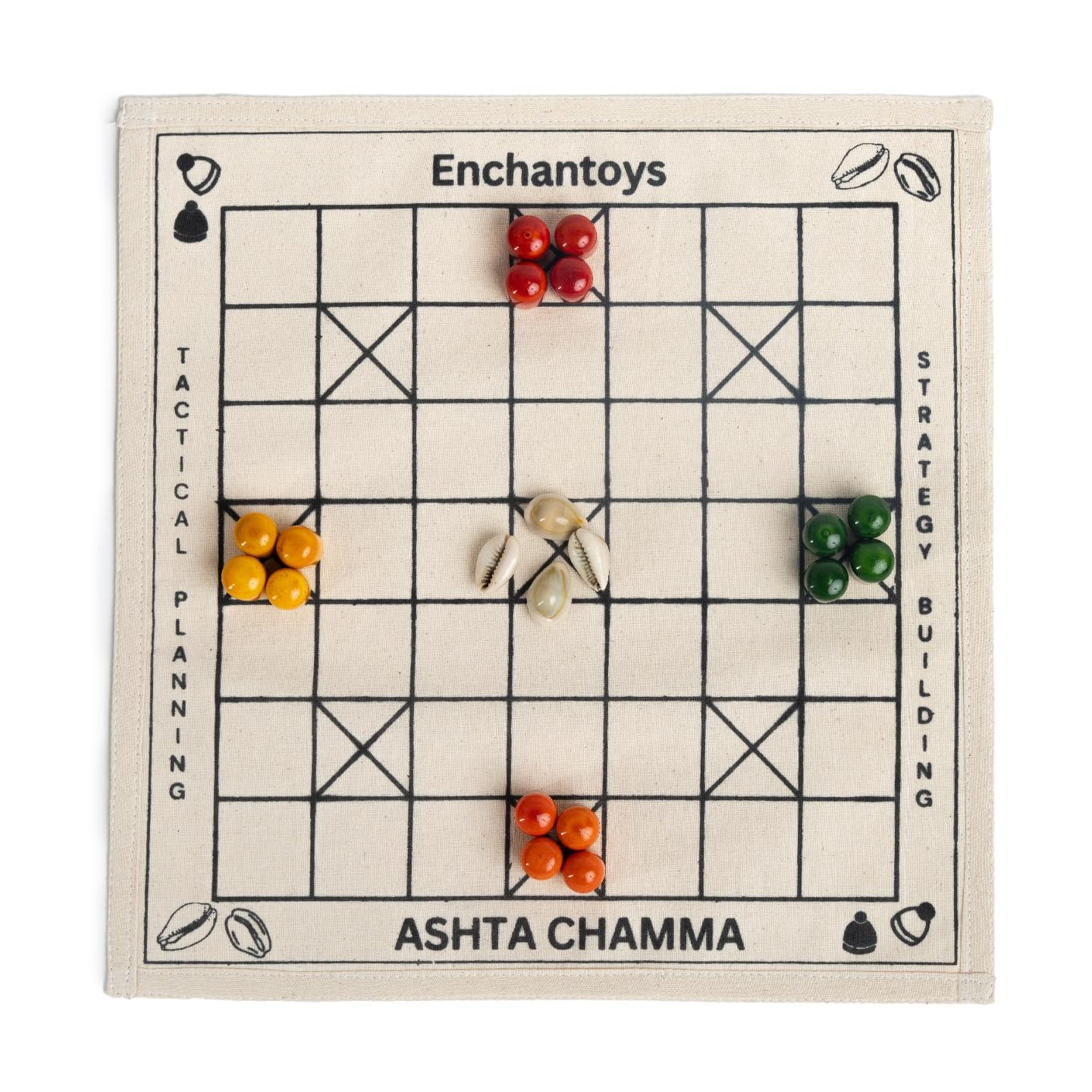 Ashta Chamma Game | Chowka Bara Cotton Fabric Board Game | Katta Mane, Taayam, Kaangi Chaala, Kaana Dua, Traditional Indian Ludo | Travel-Friendly Game | Suitable for Children 4+ Years